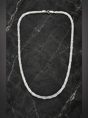 Vintage 925 Sterling Silver Braided Herringbone Womens Chain Necklace